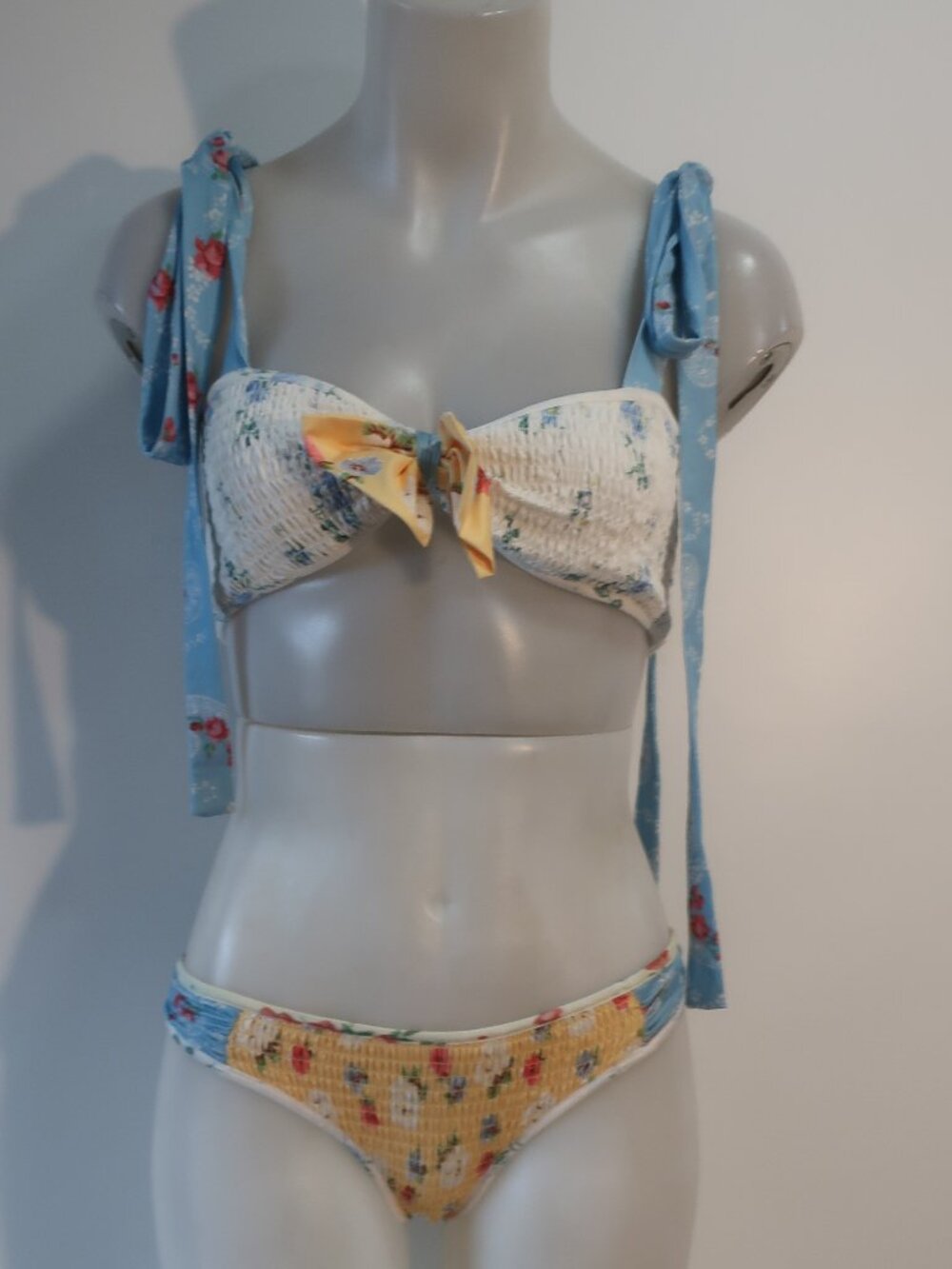 Womens LoveShackFancy Kimberly Blue Yellow Floral (Item-28) Smock Swim Bikini XS
